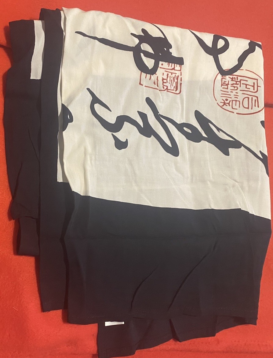 Van Klee Silk Scarf with Abstract Black and Red Calligraphy Pattern