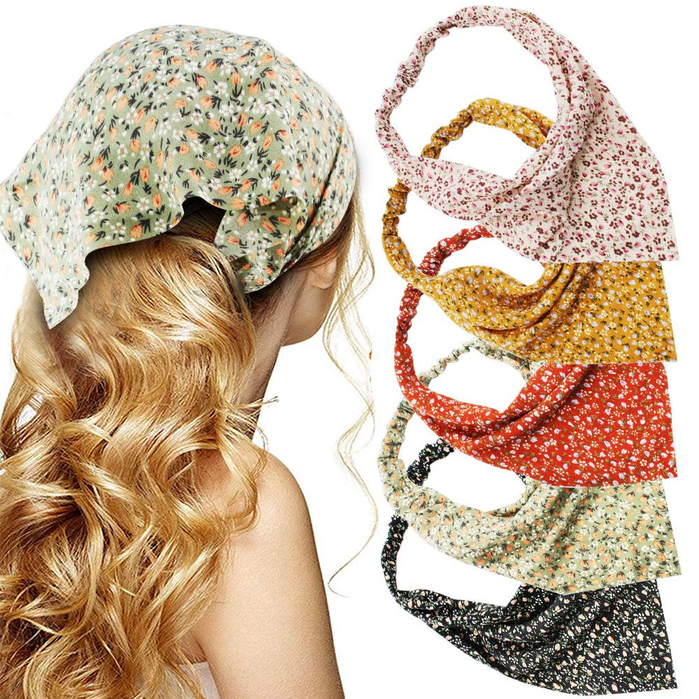 Floral Hair Scarf Headband 5 Pcs Hair Bandanas Chiffon Boho Headbands for Women