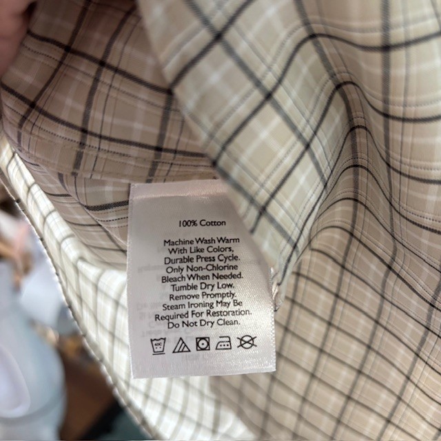 Eddie Bauer Beige White Micro Check Plaid Short Sleeve Button Shirt Preppy XL