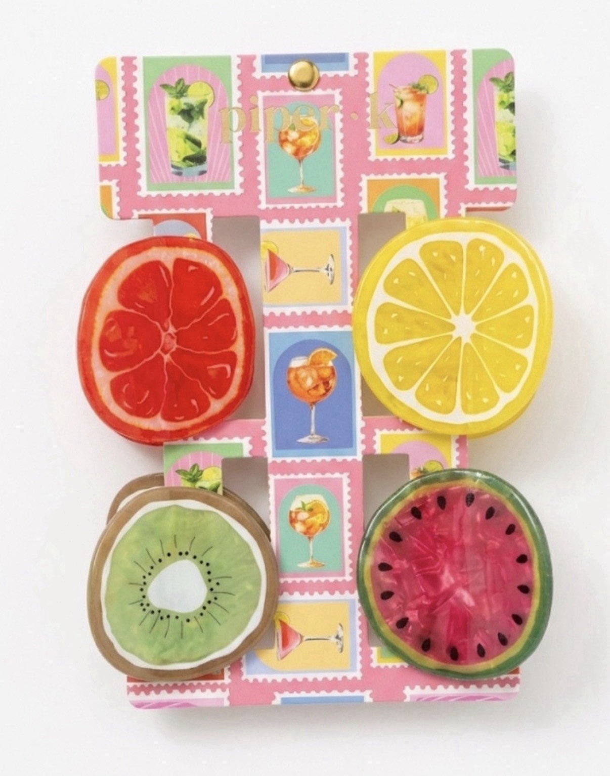 NWT 🍉🍋🥝🍊 Piper K Fruit Themed Hair Claw Clips Set of 4