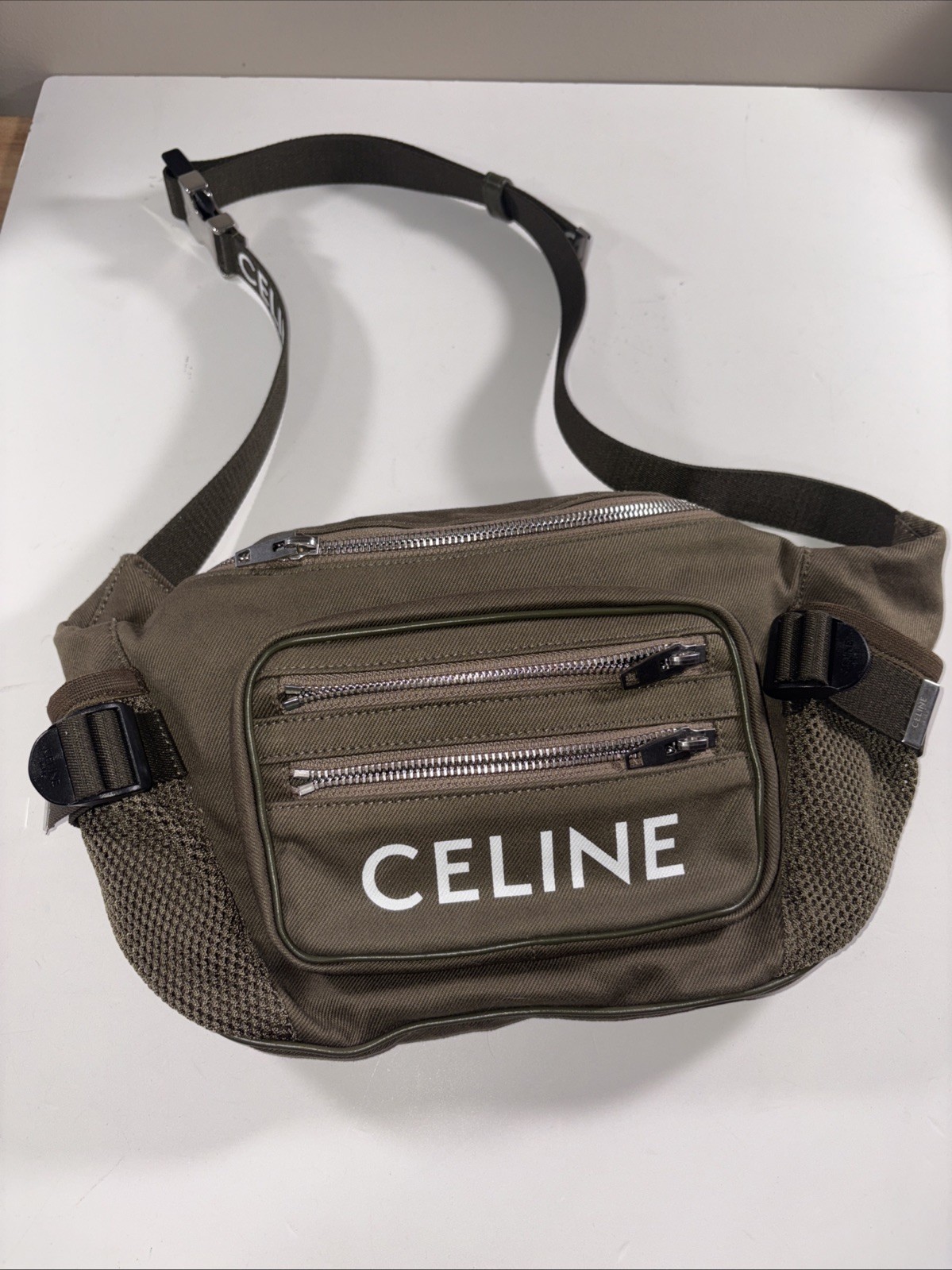 Celine Trekking Belt Bag Canvas Khaki Waist Pack New