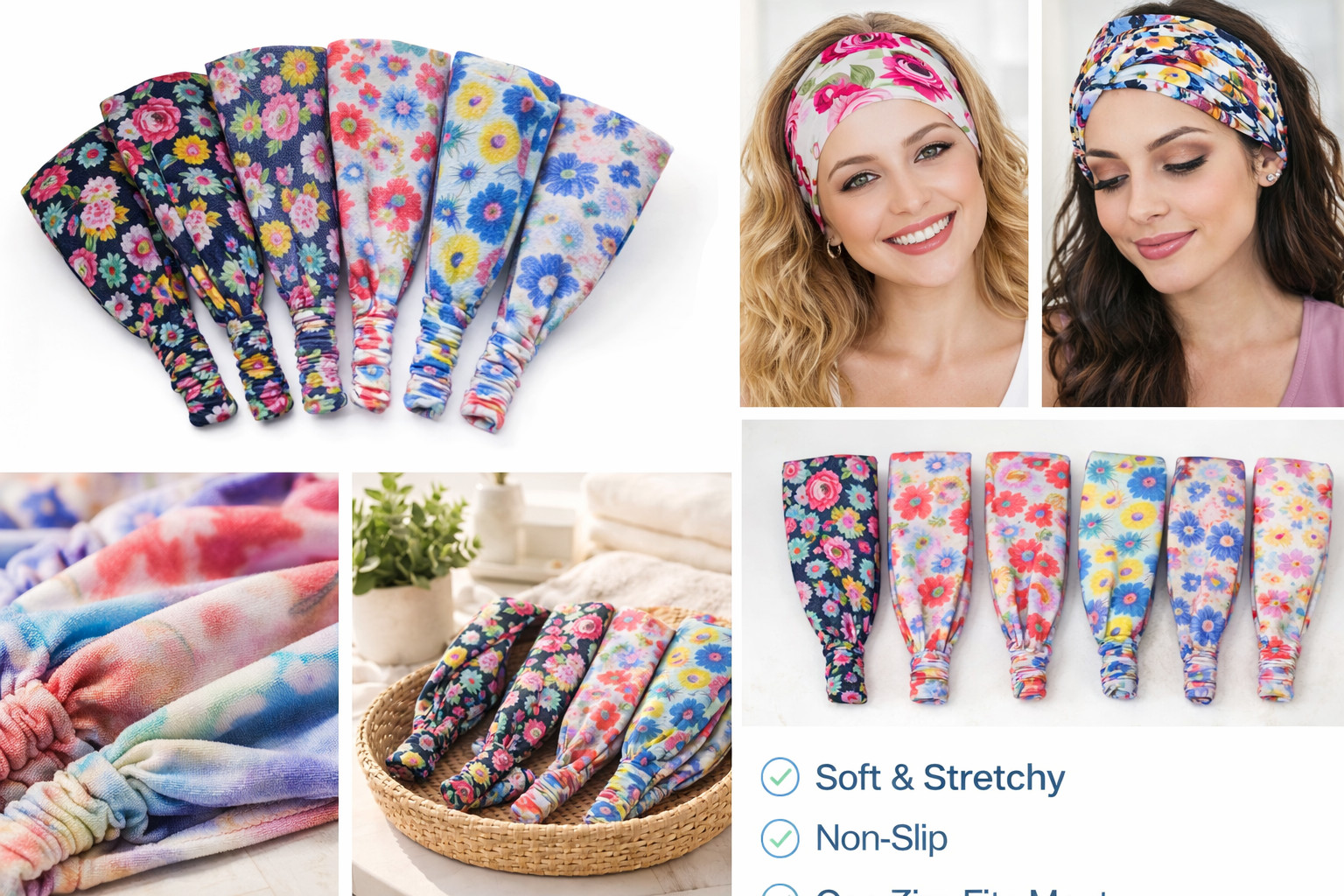 6pcs Women Flower Headwrap Boho Wide Stretch Women Headband Turban Headwear Lot