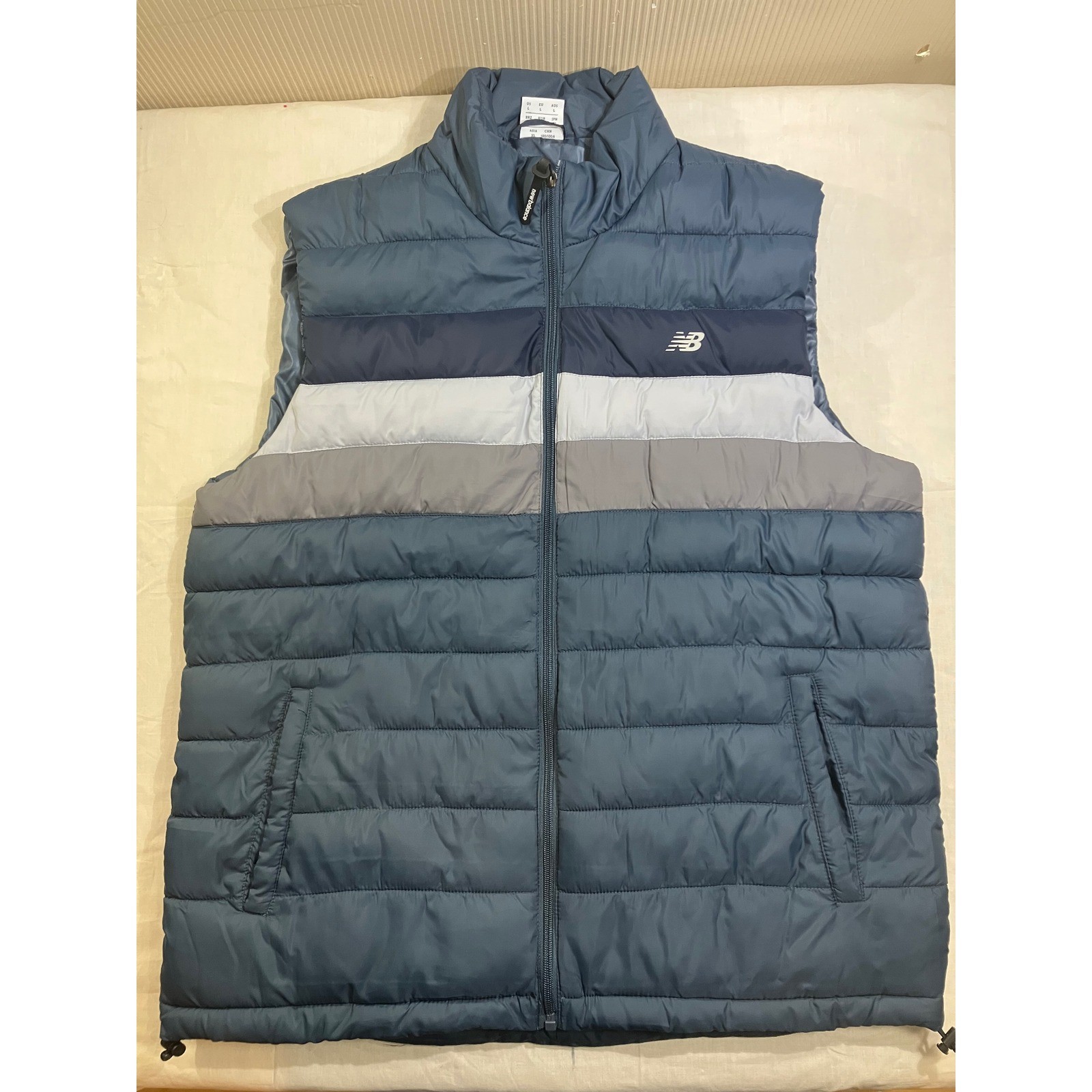 New Balance Mens Puffer Vest Blue Colorblock Full Zip Insulated Large P.O. 8728
