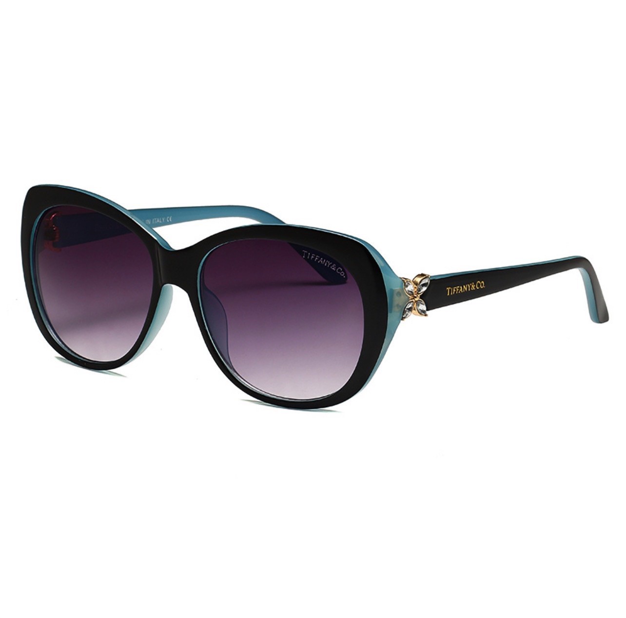 Tiffany & Co – Black and Blue gradient Sunglasses W/Flower TF4048 rare color ￼