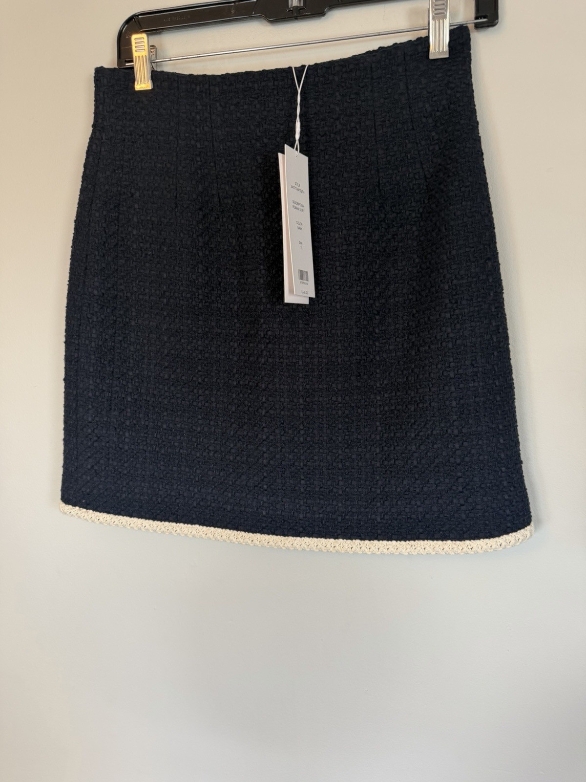 Veronica Beard Roman Mini Navy Blue Cotton Blend tweed Skirt Lined Sz 2 NWT $348