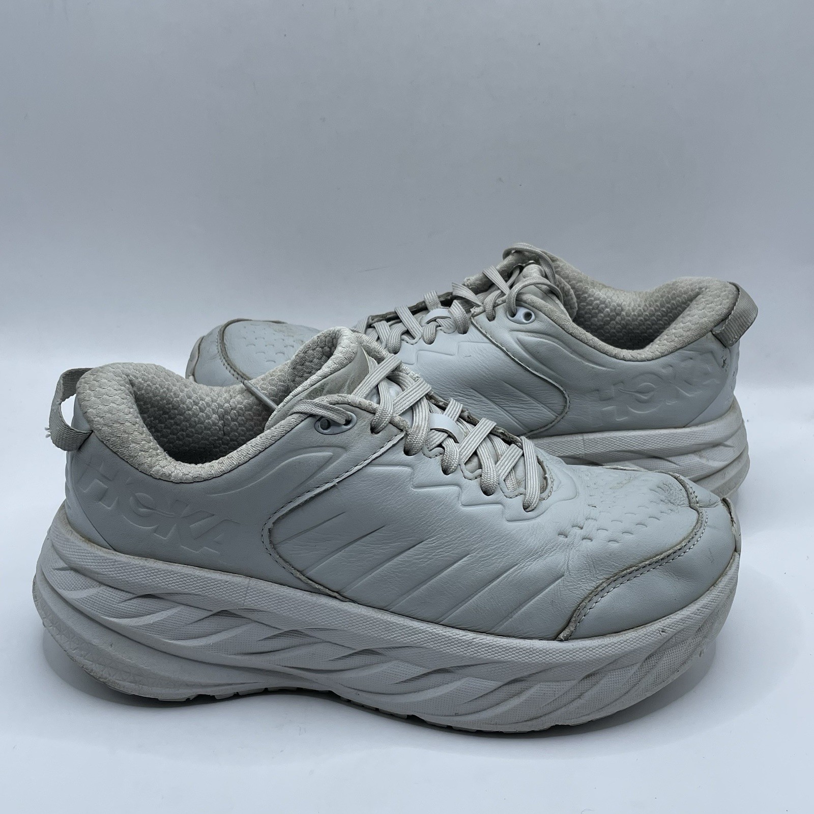Hoka One One Bondi SR Wide Lace-Up Leather Work Sneakers Gray Women’s Sz 8 D