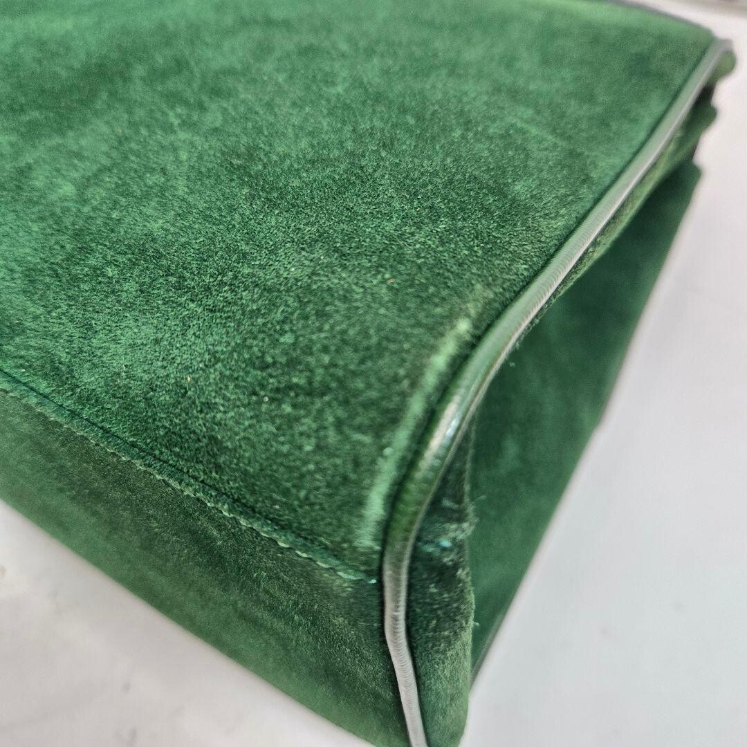 CELINE Handbag Leather Suede Circle Green Vintage Authentic From Japan