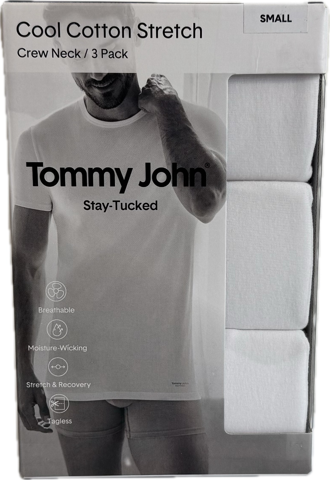Tommy John 1003994N Crew Neck 3 Pk Cool Cotton Stretch White Shirt (New in Box)