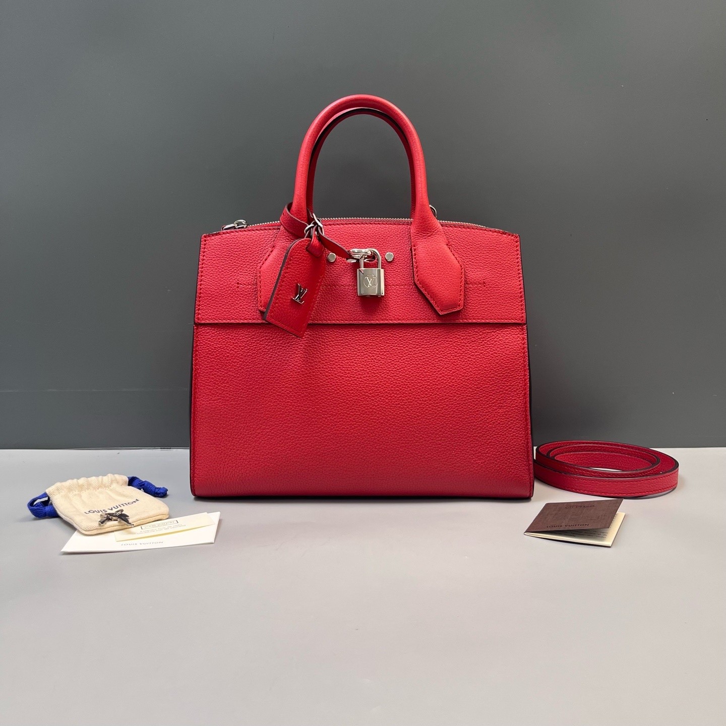 Louis Vuitton Pre-Owned Authentic Satchel Red Silver Free Tracked Shipping