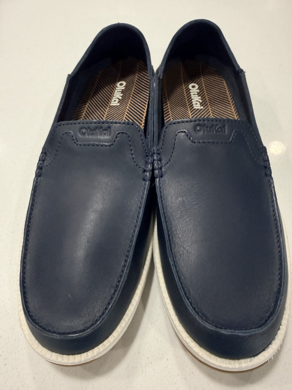 Olukai Men’s Kakaha Nia Leather Slip-On Shoes Mood Indigo Size 12 MSRP $140