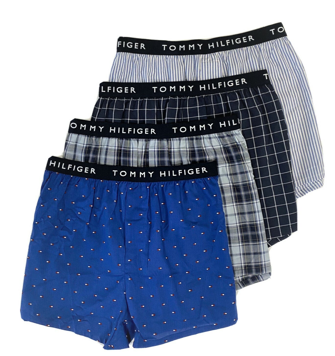 TOMMY HILFIGER MEN X4 – 20 OCEAN MEDIUM – 4 PACK SLIM FIT WOVEN BOXER UNDERWEAR