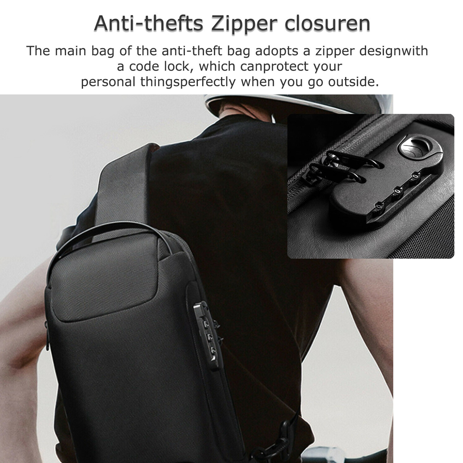 Anti Theft Sling Bag Waterproof Chest Bag Crossbody Backpack w/ USB Charge Port