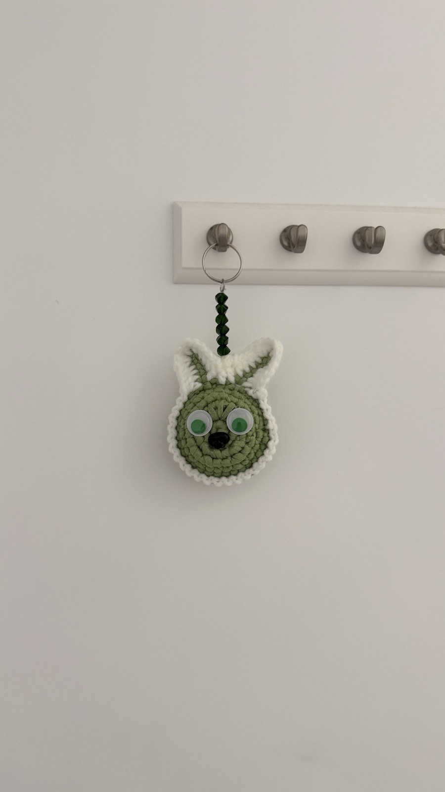 Handmade Crochet Bunny Key Chain Keyring Charm Yarn/Metal Green White