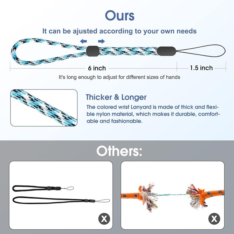 Adjustable Nylon Wrist Strap Lanyard 8 Pack Phone Camera USB Keys ID Badge
