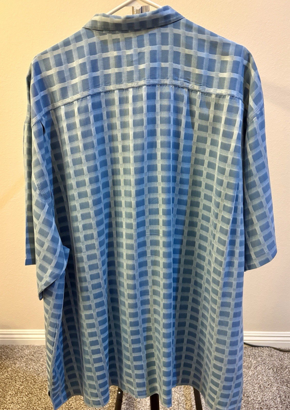Tommy Bahama Mens XXL Blue/White Checkered Camp 100% Silk Shirt Button Down