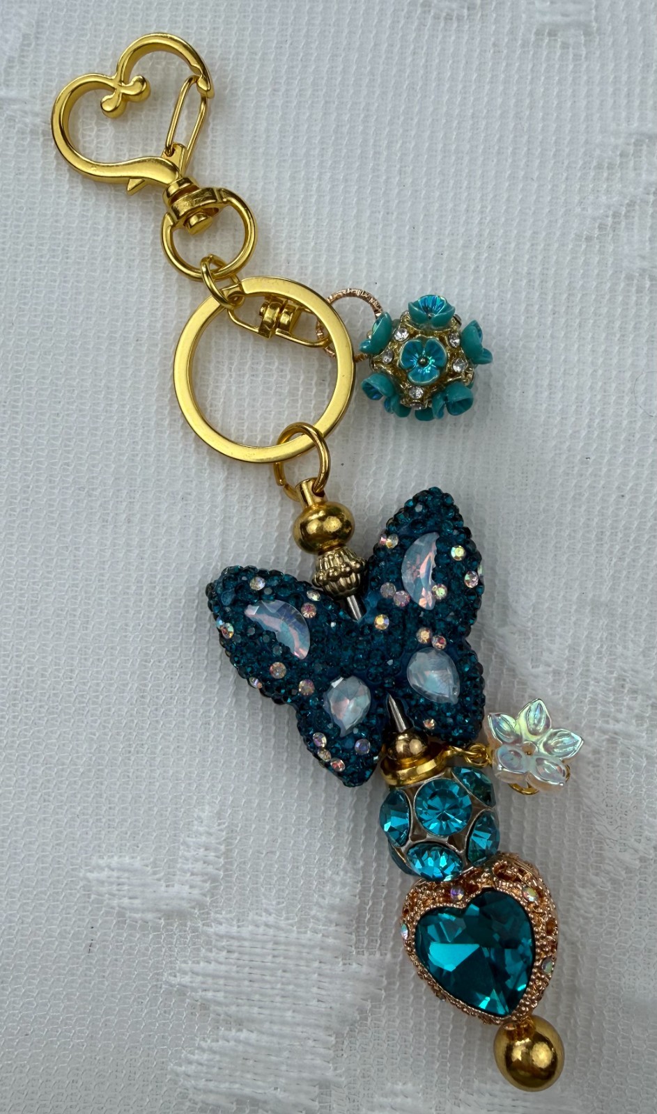 Hand made beaded key chain/Bag charm! Bling. Butterfly. Gifts. Basket filler.