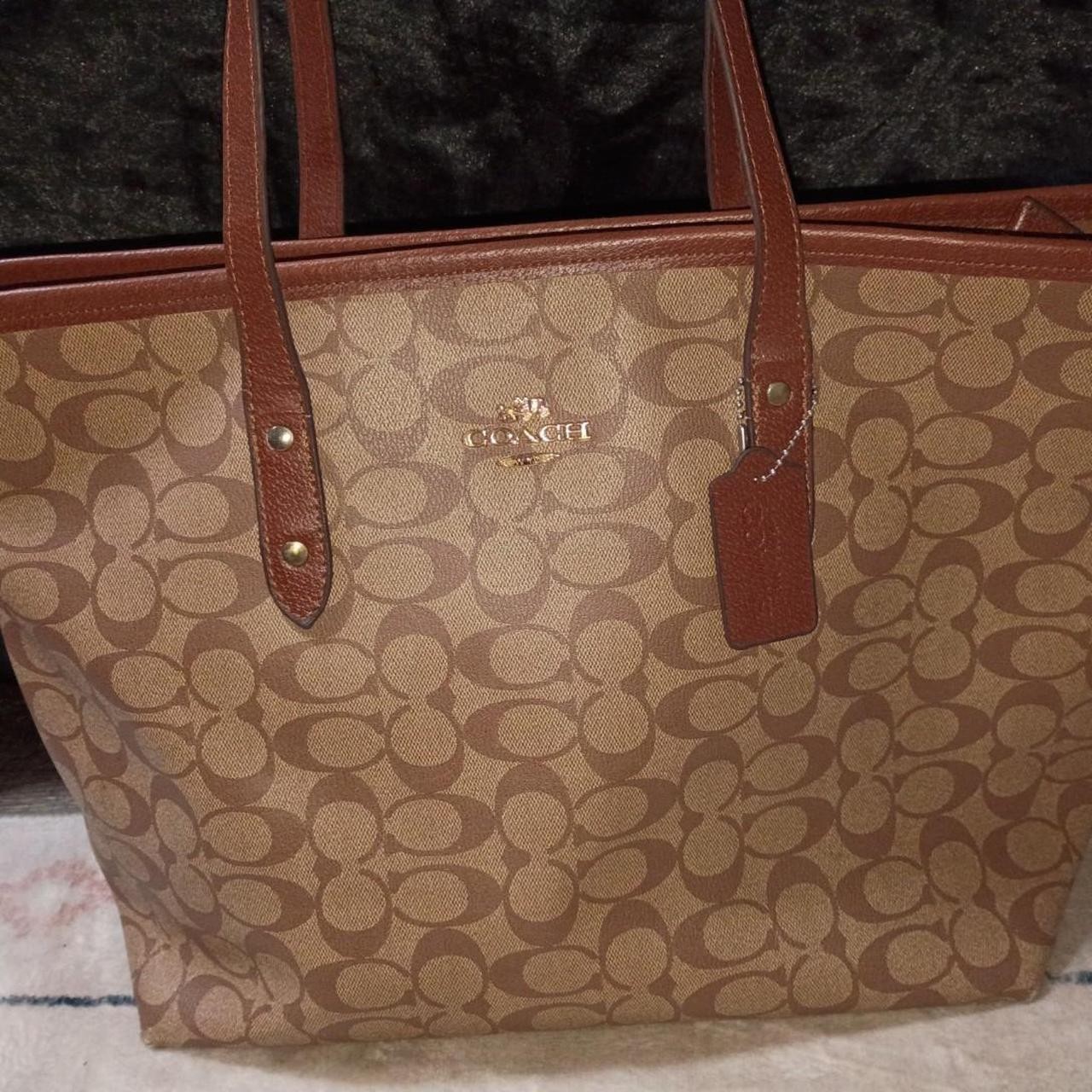 Coach Signature Monogram Tote Zip Top Leather Straps Large Pockets Charm
