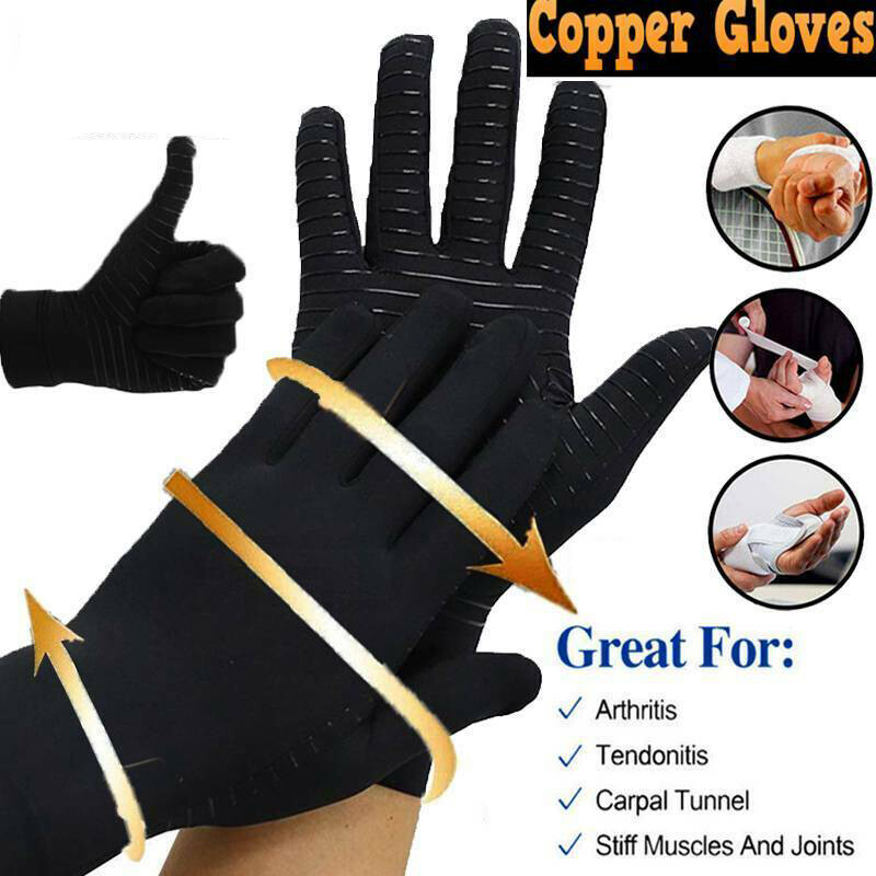 2 Pairs Copper Compression Gloves Finger Support Anti Arthritis Hand Pain Relief