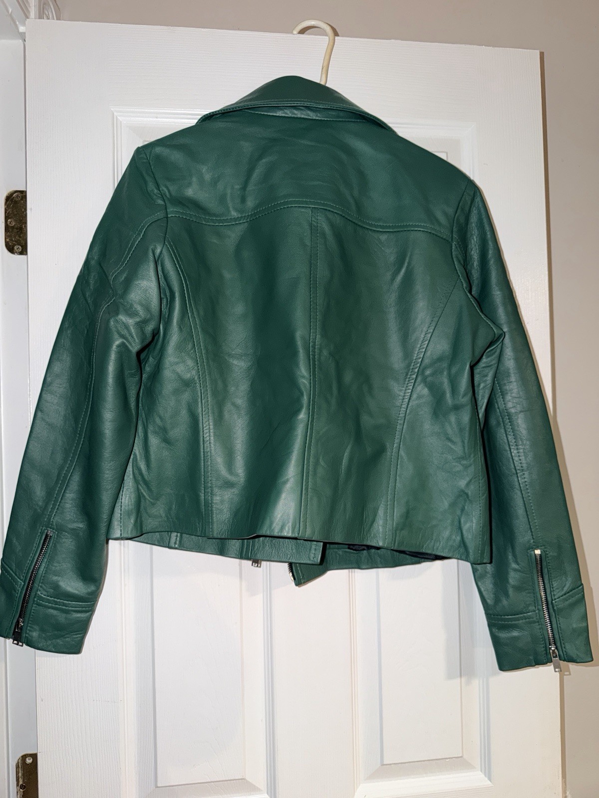 Ninfa Women’s Green Leather Biker Jacket XL Zip Zipper Pockets Lined