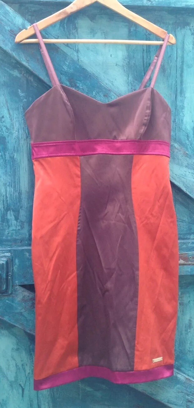 womens Orange Satin dress size M Rina Scimento Stretch Corset Wiggle Dress