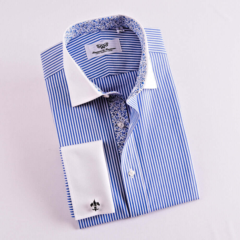 Best Seller Blue Stripe WInchester Shirt With Blue Floral Inner Lining Restocked