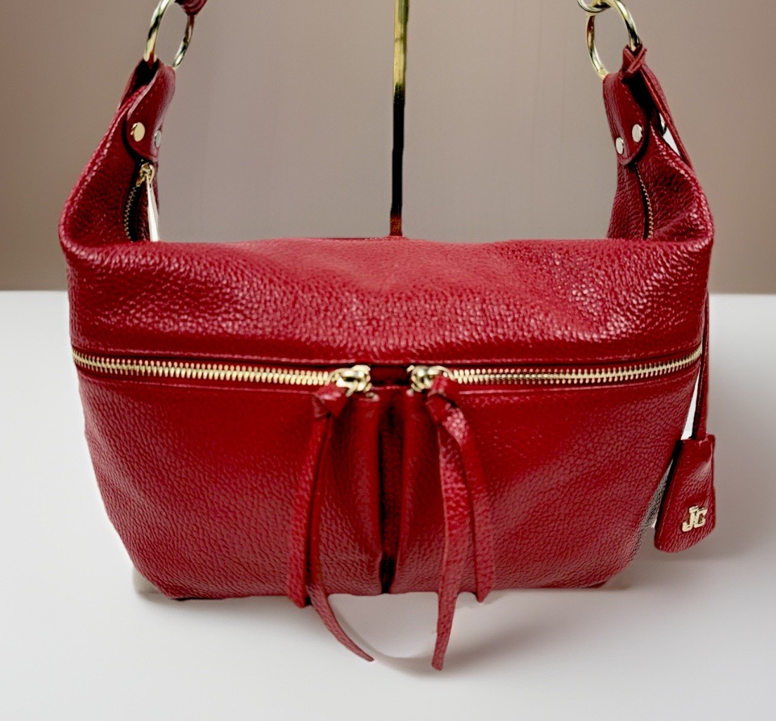 J & C Red Leather Crossbody Bag w/Gold Hardware Jackie Celine Made In Italy