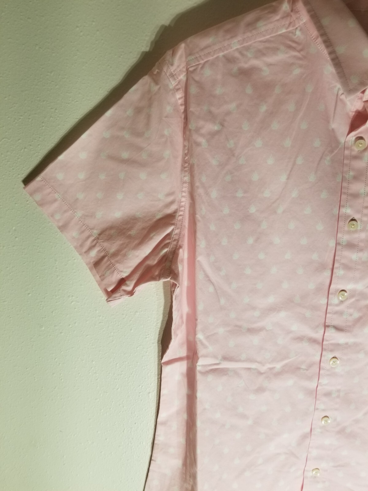 Goodfellow & Co Men’s Print Pink Geo Short Sleeve Button-Down Shirt Size L Slim