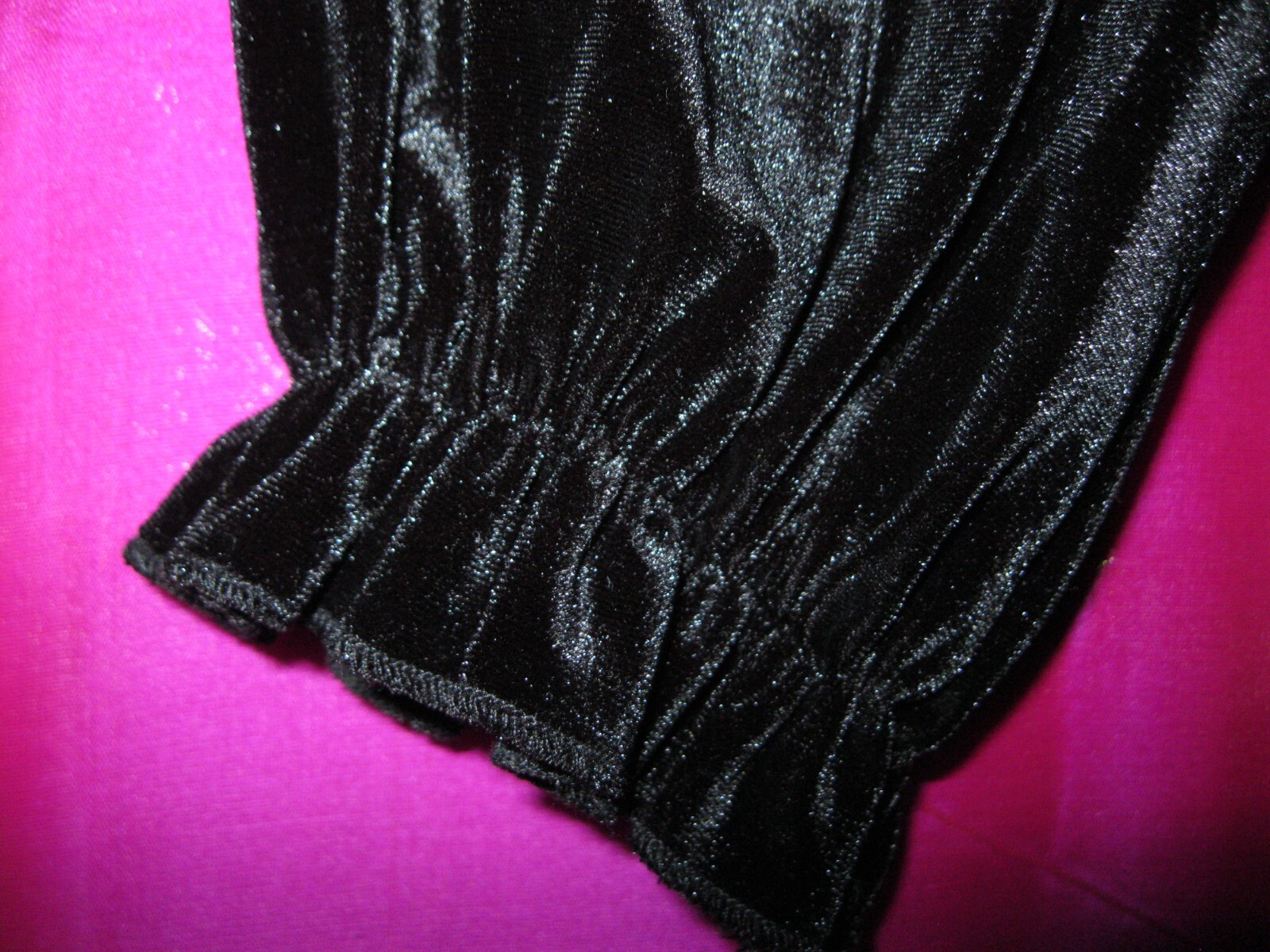 SUZANNE BETRO LABEL,BLACK VLEVET TOP W/ L/S & HIGH NECK, SZ M.,POLYESTER/SPANDEX