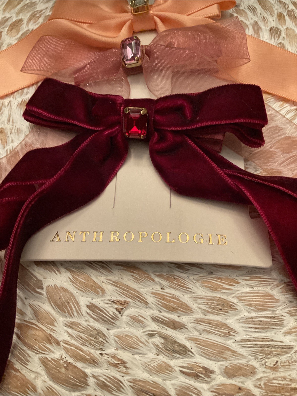 Anthropologie Hair Barrettes NWT Set Of 3 Bows/crystals J054