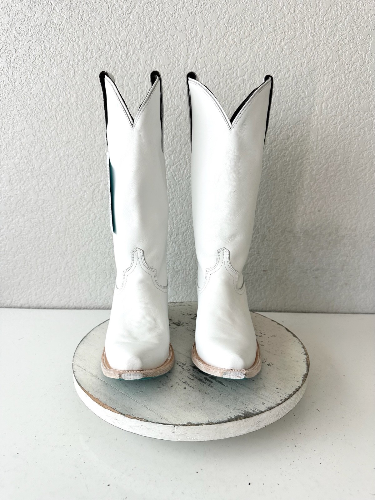 Lane EMMA JANE White Cowboy Boots Western Cowgirl Mid Calf Tall Snip Toe 6.5