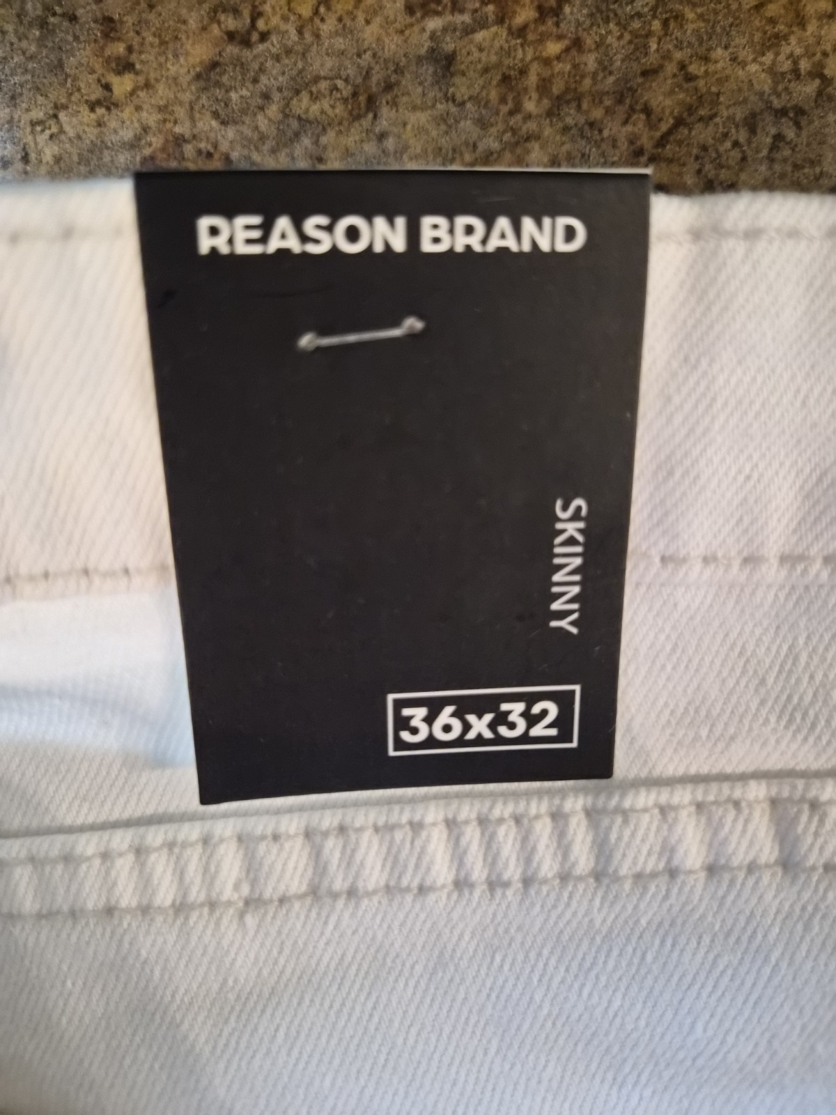 Reason Brand Men’s Skinny White Distressed Denim Jeans 5-Pocket Button