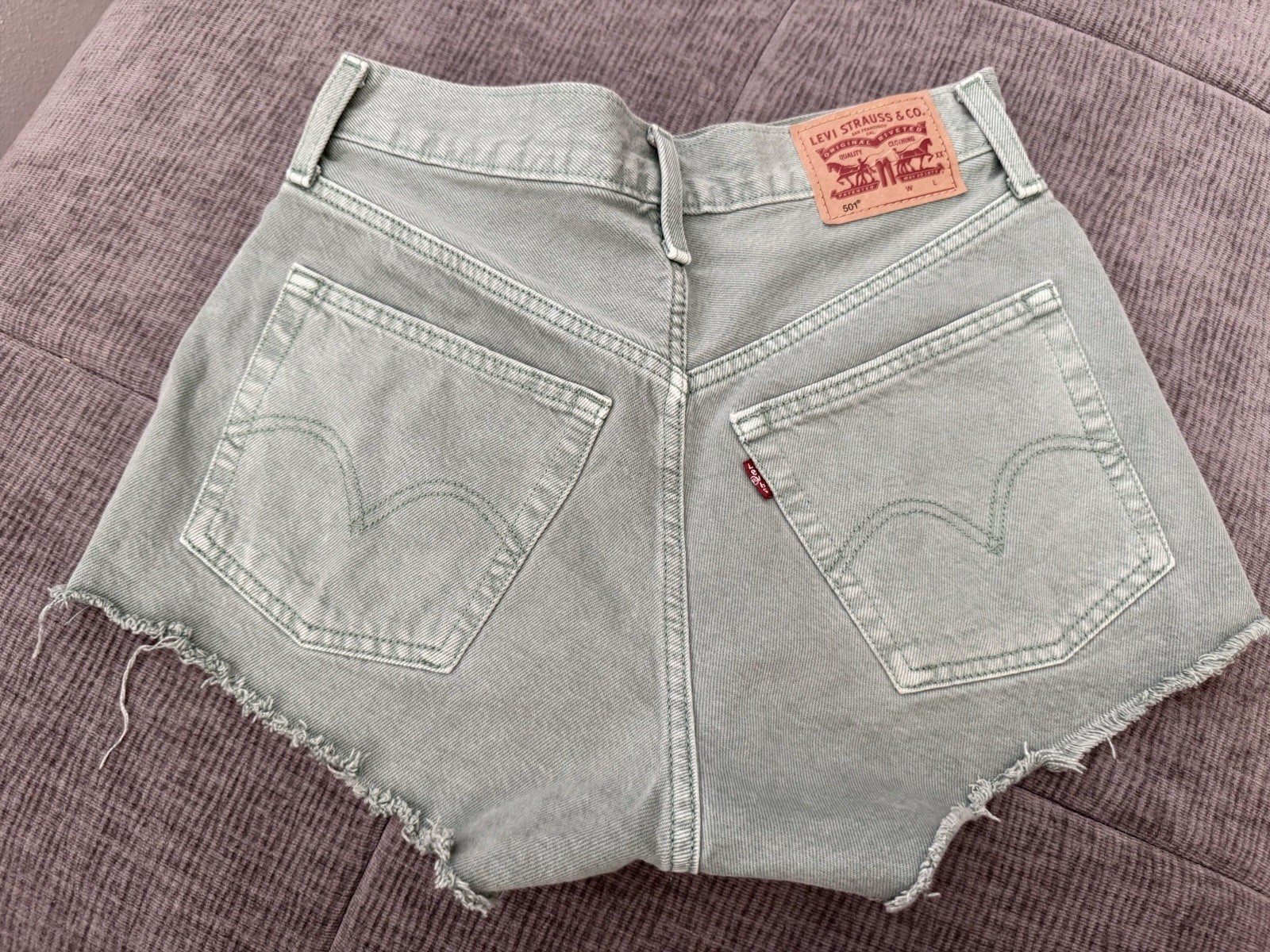 Levi’s 501 Women’s High-Rise Light Wash Green Denim Cut Off Shorts W25
