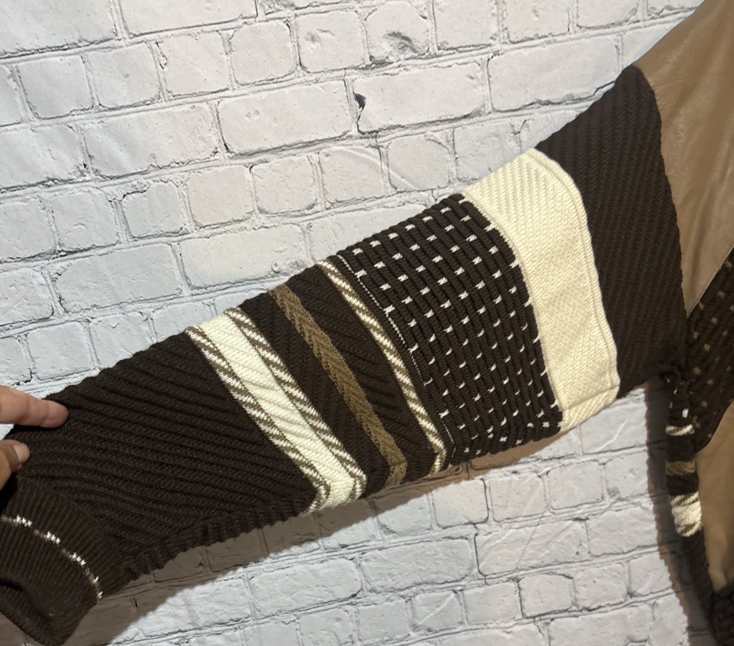 Vtg Bagazio Knit Sweater Men’s Sz M Leather Acrylic/Wool Coogie Style Hip Hop