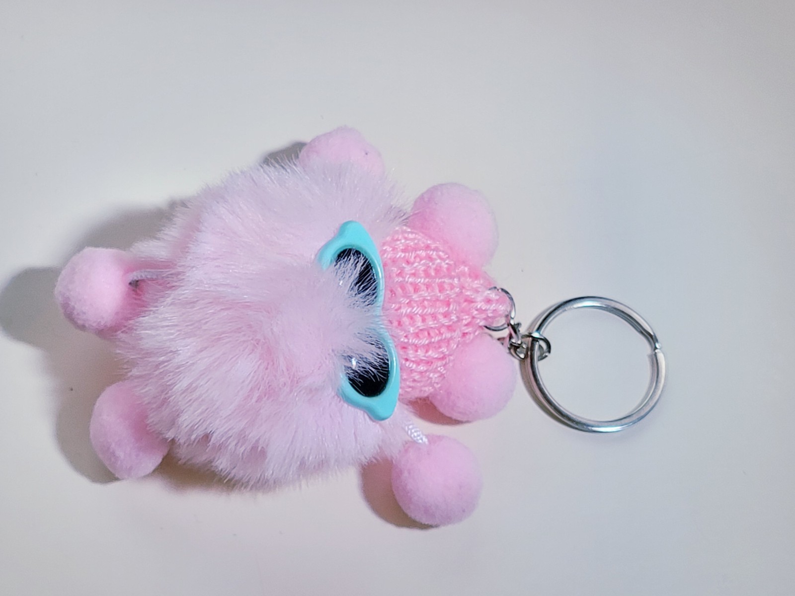 Cute Fluffy Pink Pom Pom Keychain, Sunnies & Knit Hat Accessories