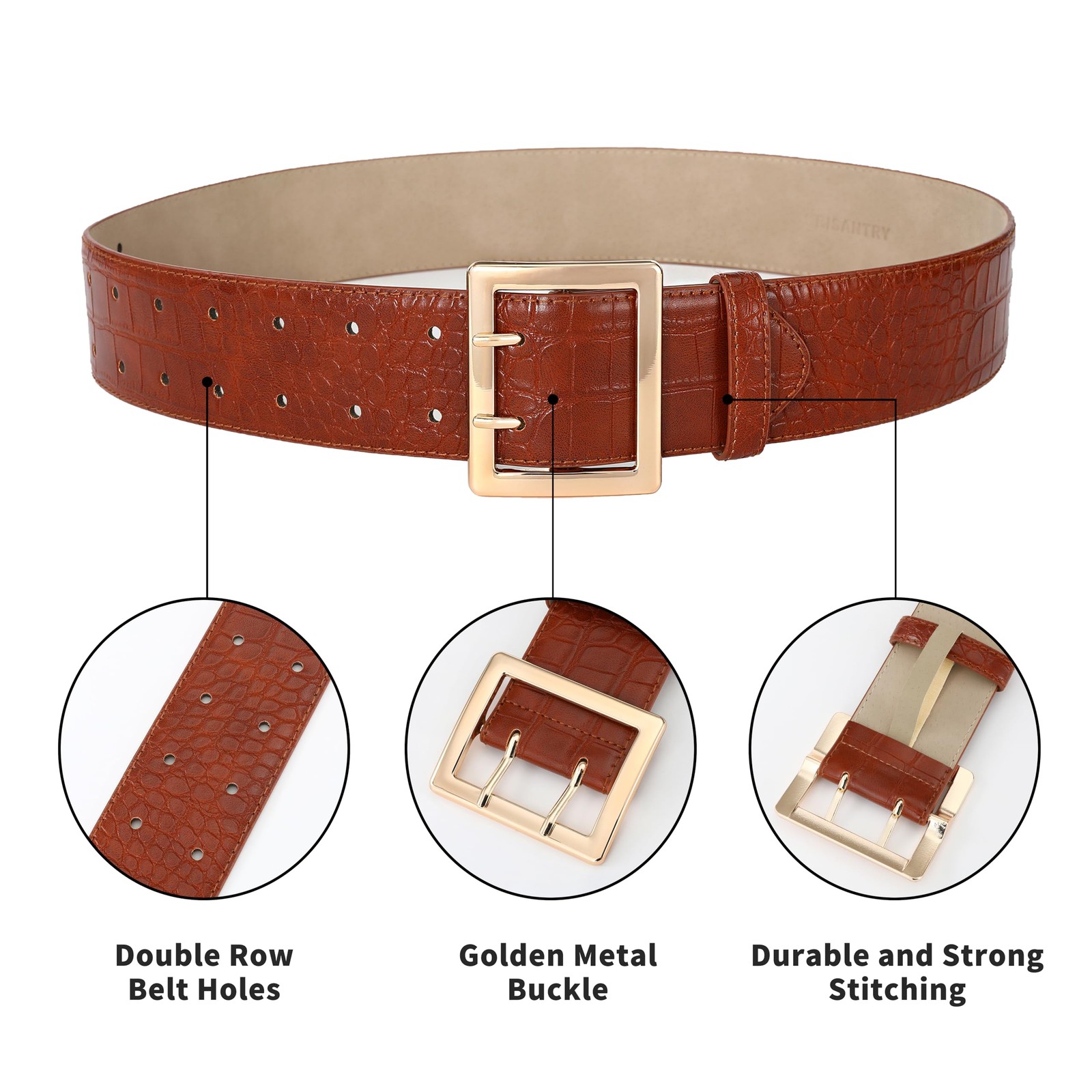 Wide Belts for Women Leather Wide Belts Fashion Thick Black Belt With Gold