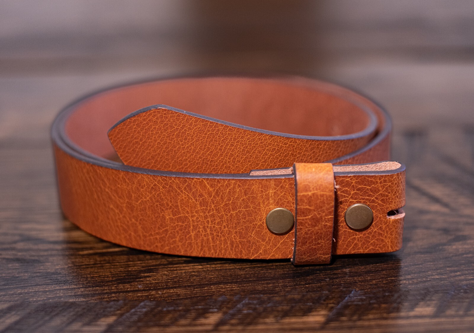 Full Grain Solid Cowhide Leather Belt w/Brass Center Bar Buckle – Brown