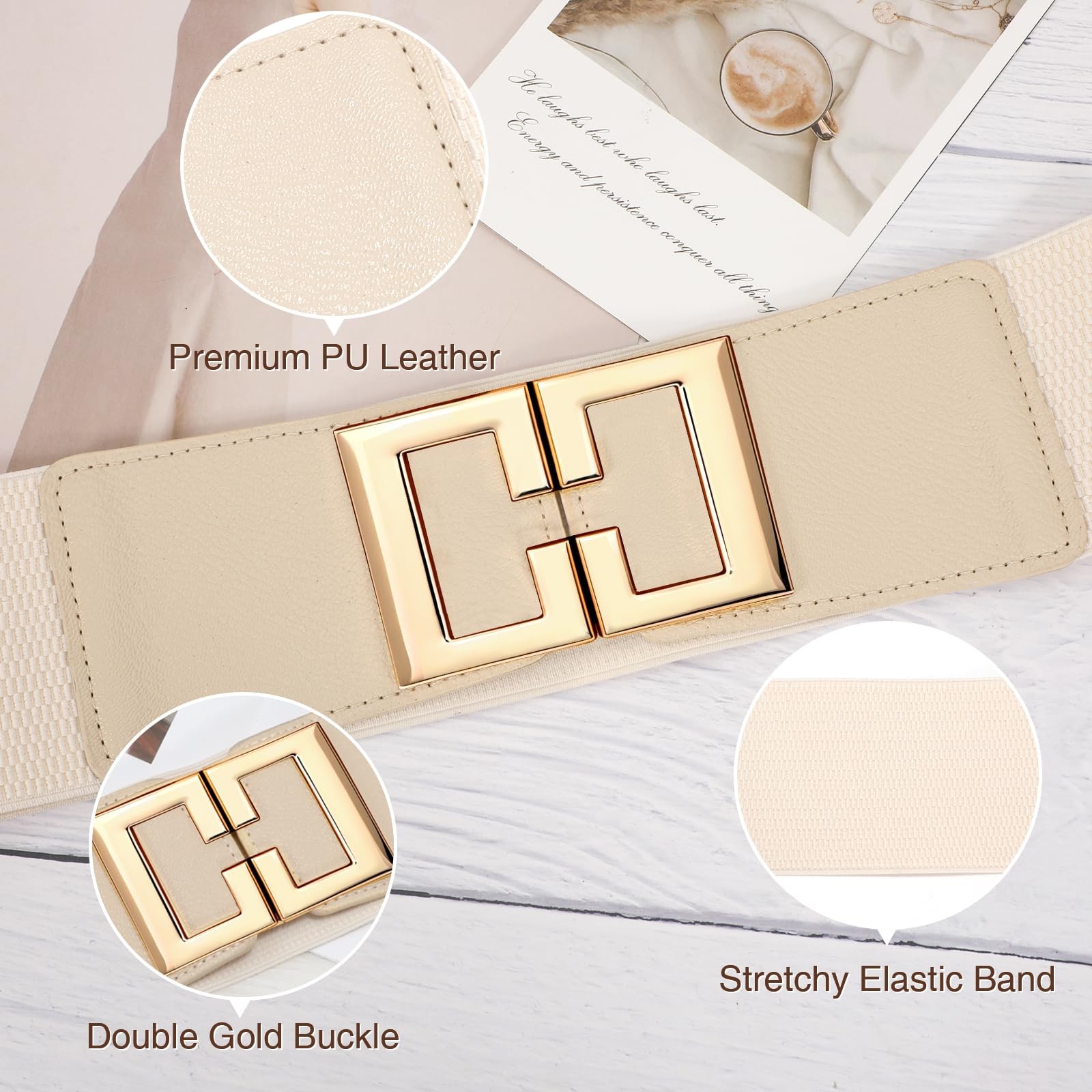 Wide Elastic Belts for Women Dresses Fashion Stretchy Waist Belt with Gold