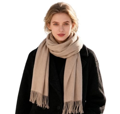 INOGIH Unisex Winter Soft Warm Cashmere Scarf Solid Color Shawls One Size Beige