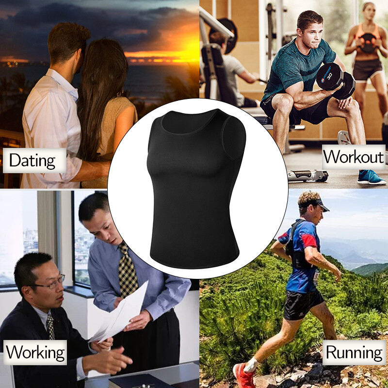 Gynecomastia Compress Tank Top Men Slim Body Shaper Vest Athletic Shirt Sauna NW