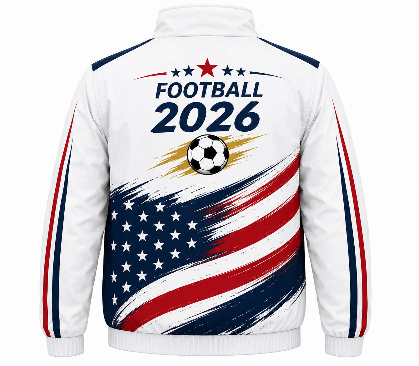 Men’s Biker Moto Football 2026 World Soccer Mega Event White Nylon Track Jacket