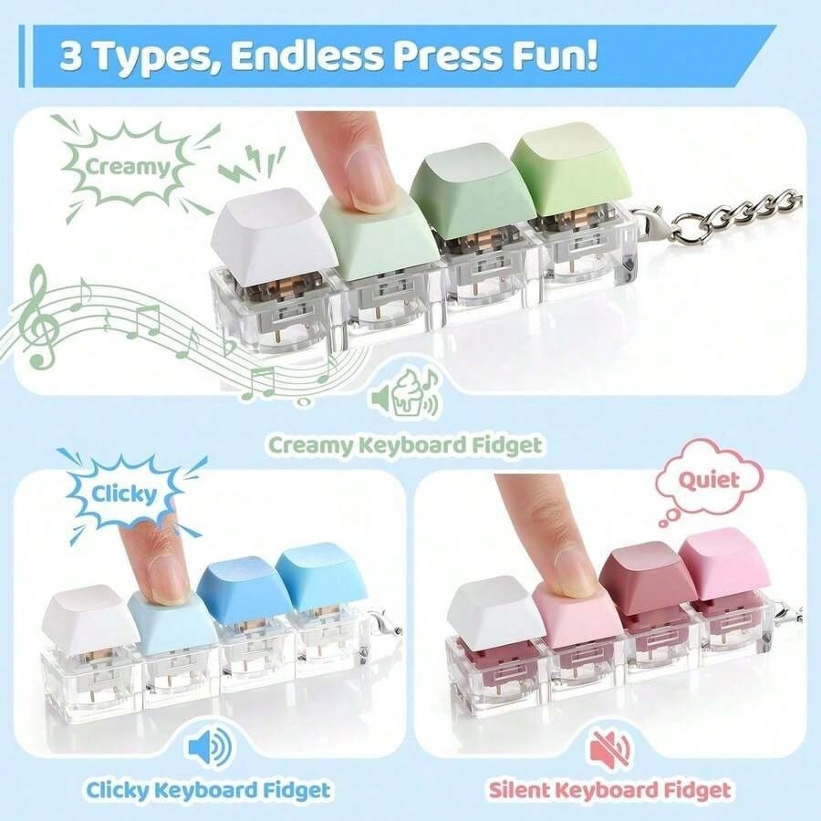 1 Pack Keyboard Fidget Toy Keychain Clicky Silent Stress Relief for Adult