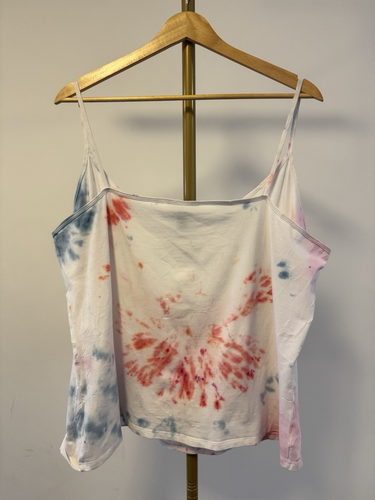 XXL New Look Tie Dye Vest Top White Pink Blue Cami Stretch Jersey Sleeveless Top