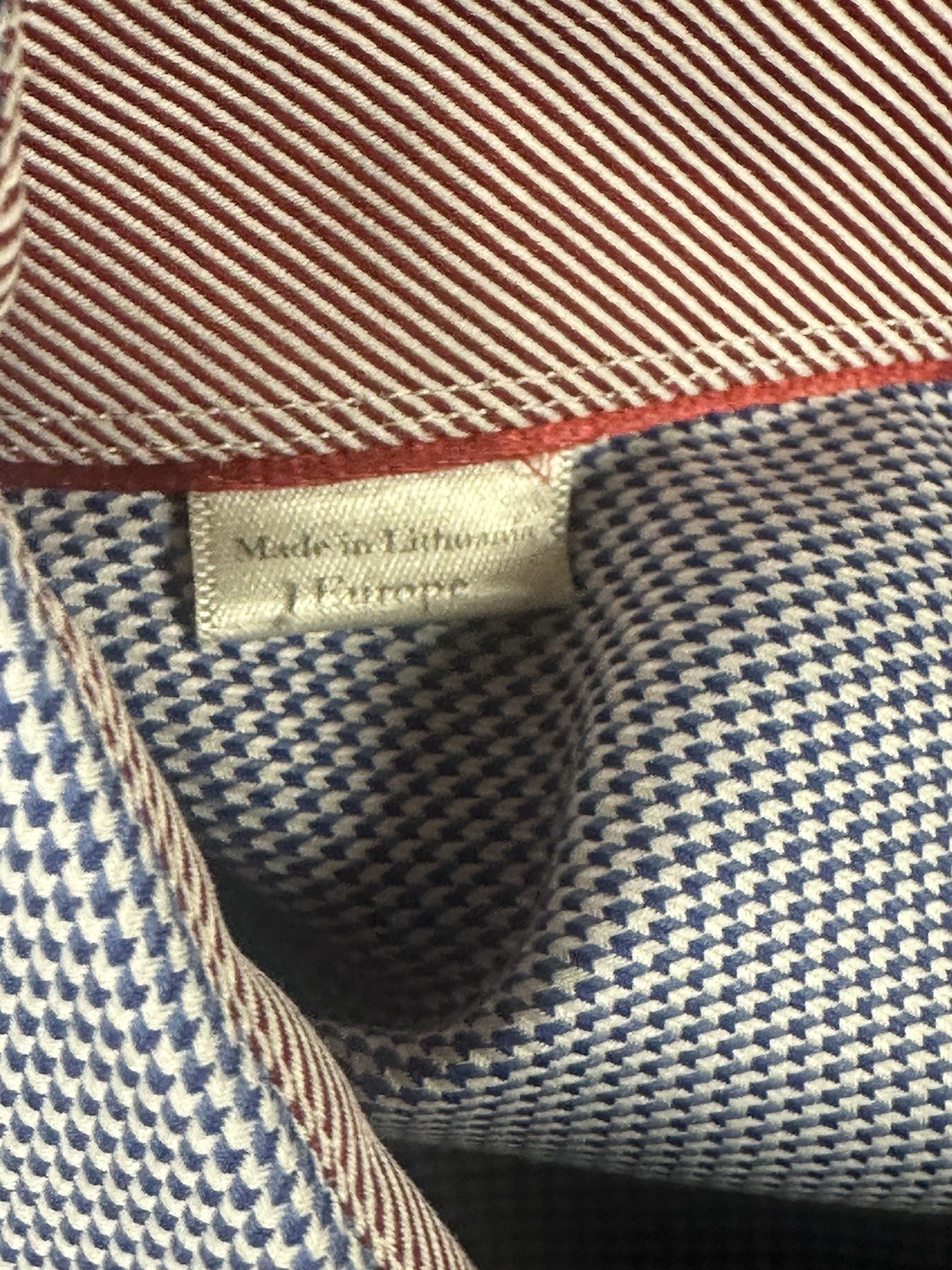 Eton Contemporary Dress Shirt Mens 16.5 42 Blue Red Cuff Houndstooth Career
