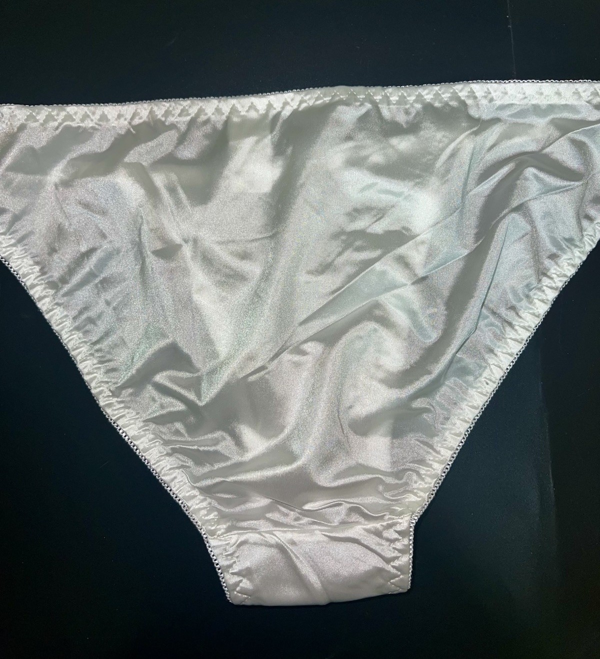 VTG Style Glossy Classic Satin String Bikini Panties Bridal White XL NEW