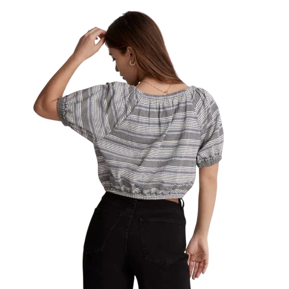 NWT Madewell Tranquil Blue Stripe Jacquard Keyhole Crop Top – SIZE L