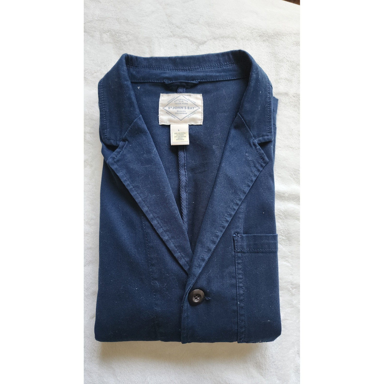 St Johns Bay Mens Navy Blue Cotton Blend Chore Coat Jacket Large Workwear Blazer