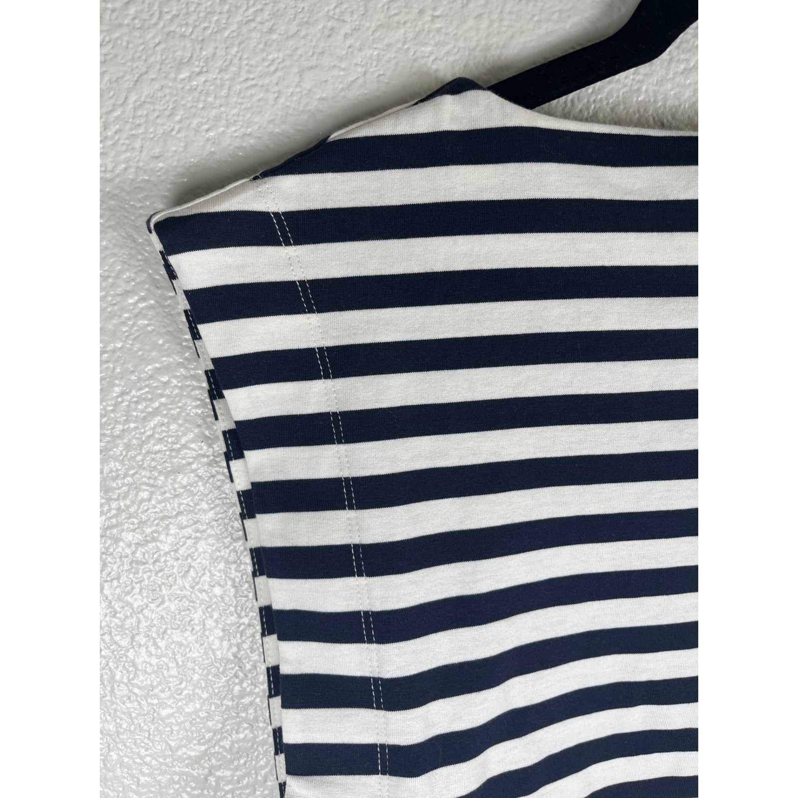 Banana Republic Cotton Sharp-Shoulder Top Striped Navy White XXS Petite