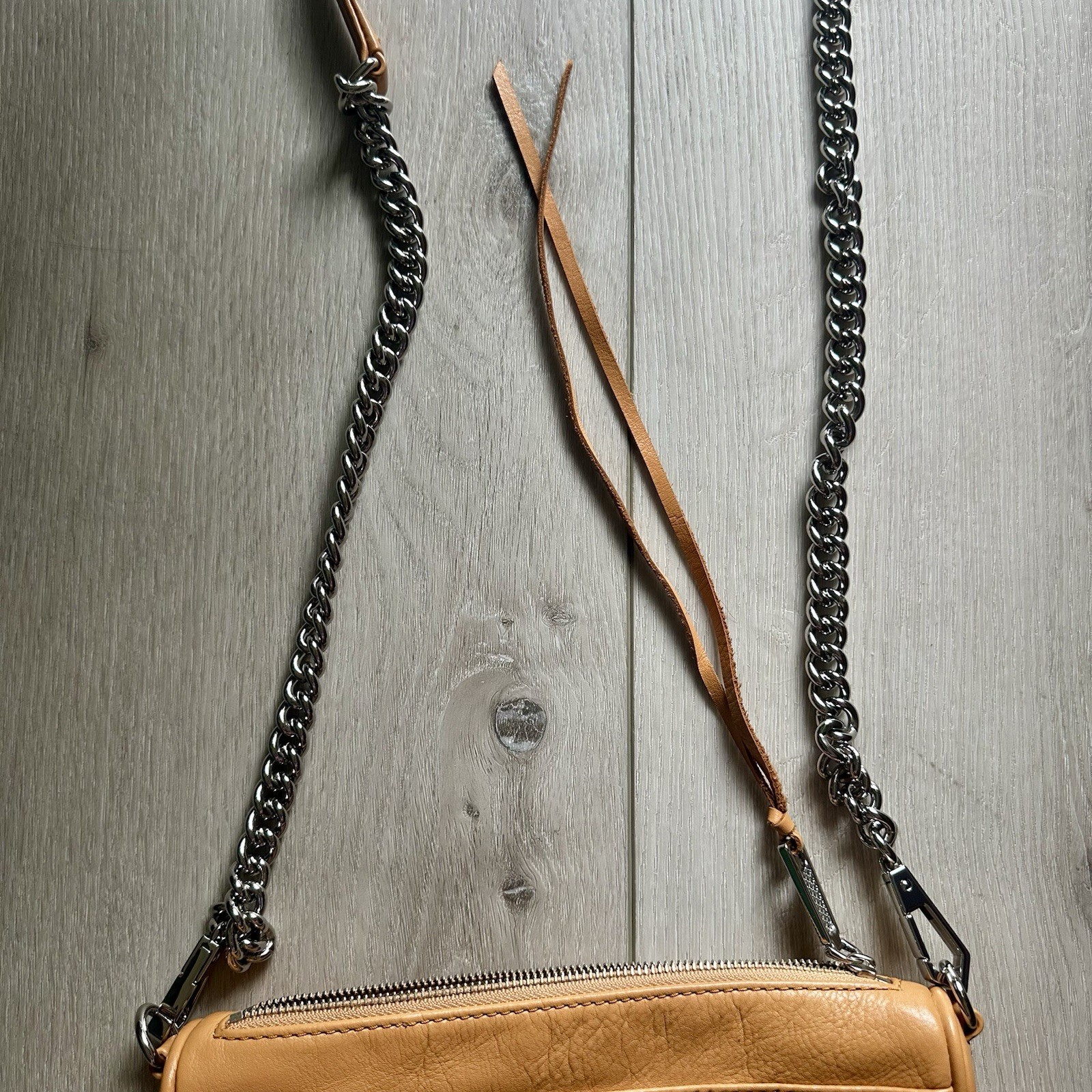 Rebecca Minkoff Mini M.A.C. crossbody bag in Light Camel Tan Soft leather