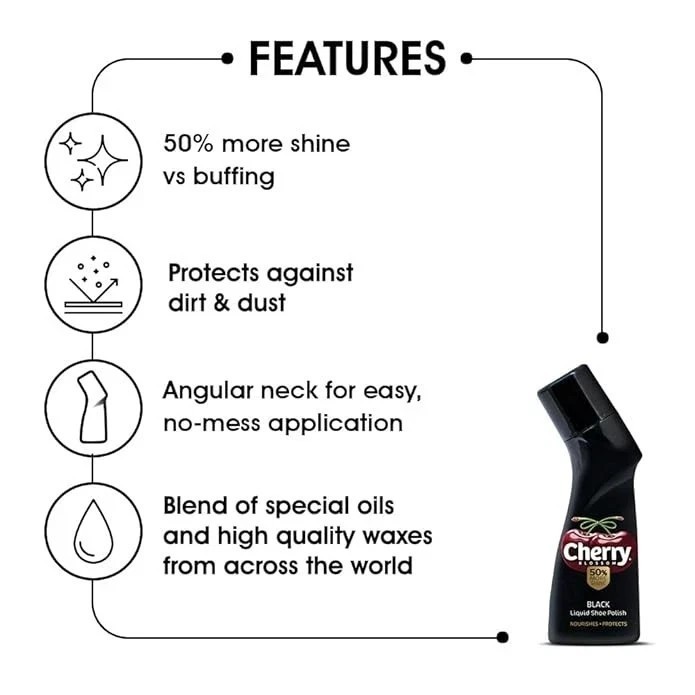 Cherry Blossom Liquid Wax Polish (Black) – 75 ml (Pack of 3)