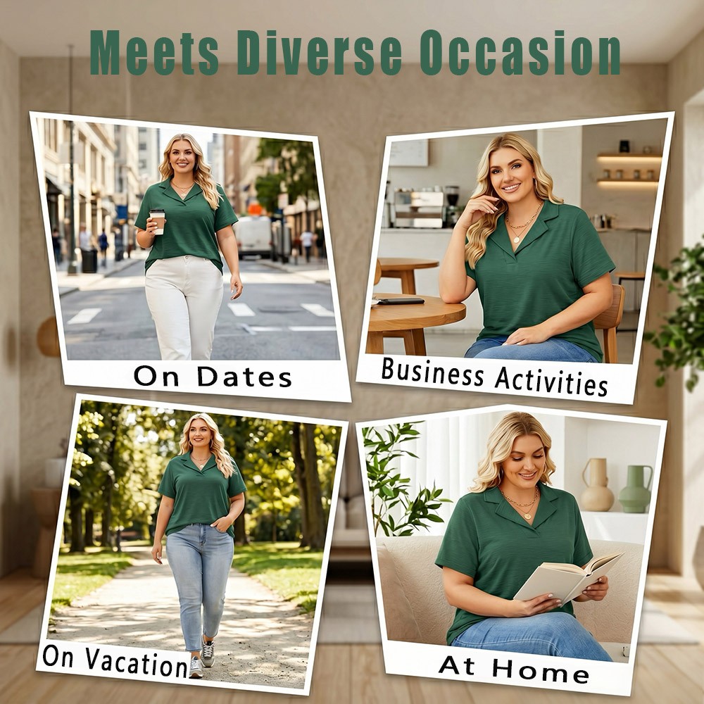 Plus Size Polo Shirts for Women V Neck Collared Casual Short Sleeve Tops Summer